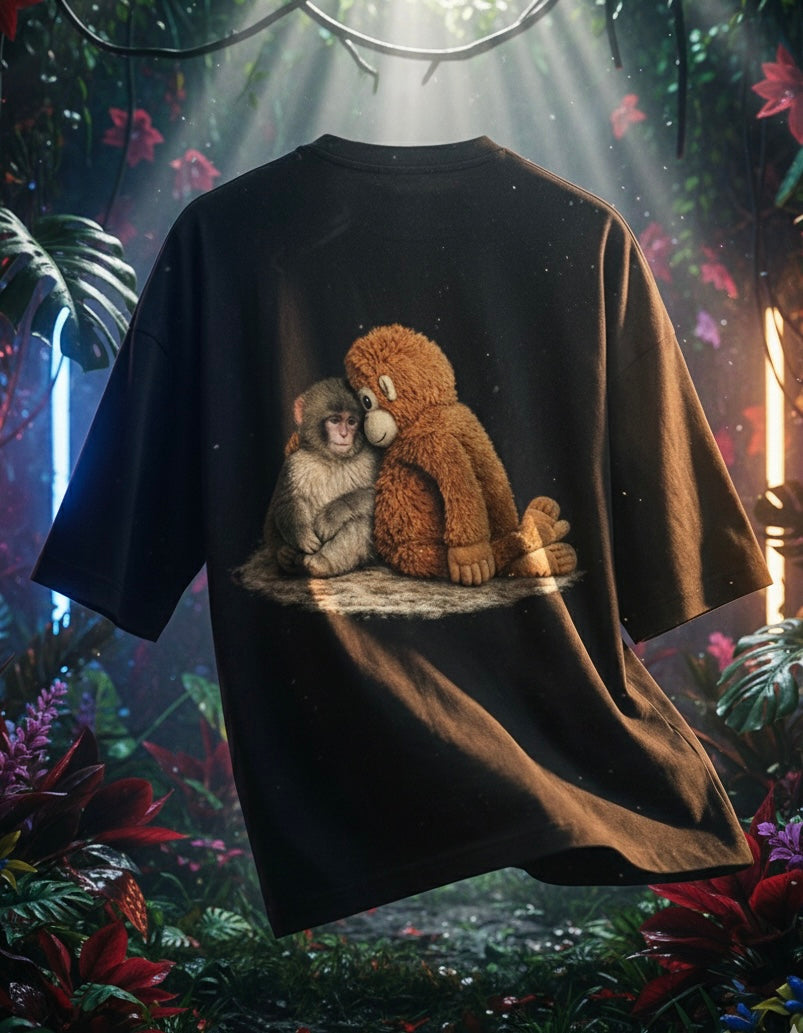 Punch Viral Monkey | Unisex Terry Oversized T-shirt - Black (260GSM)