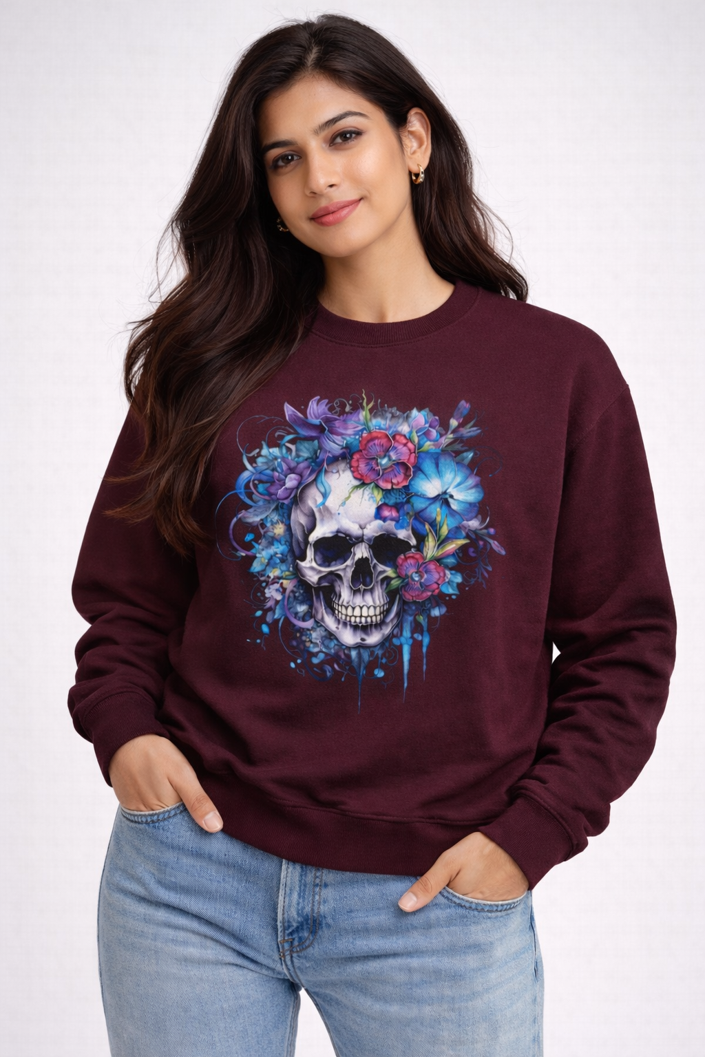 Aesthetic Skull Printed Unisex Oversized Sweatshirt- Maroon 400GSM