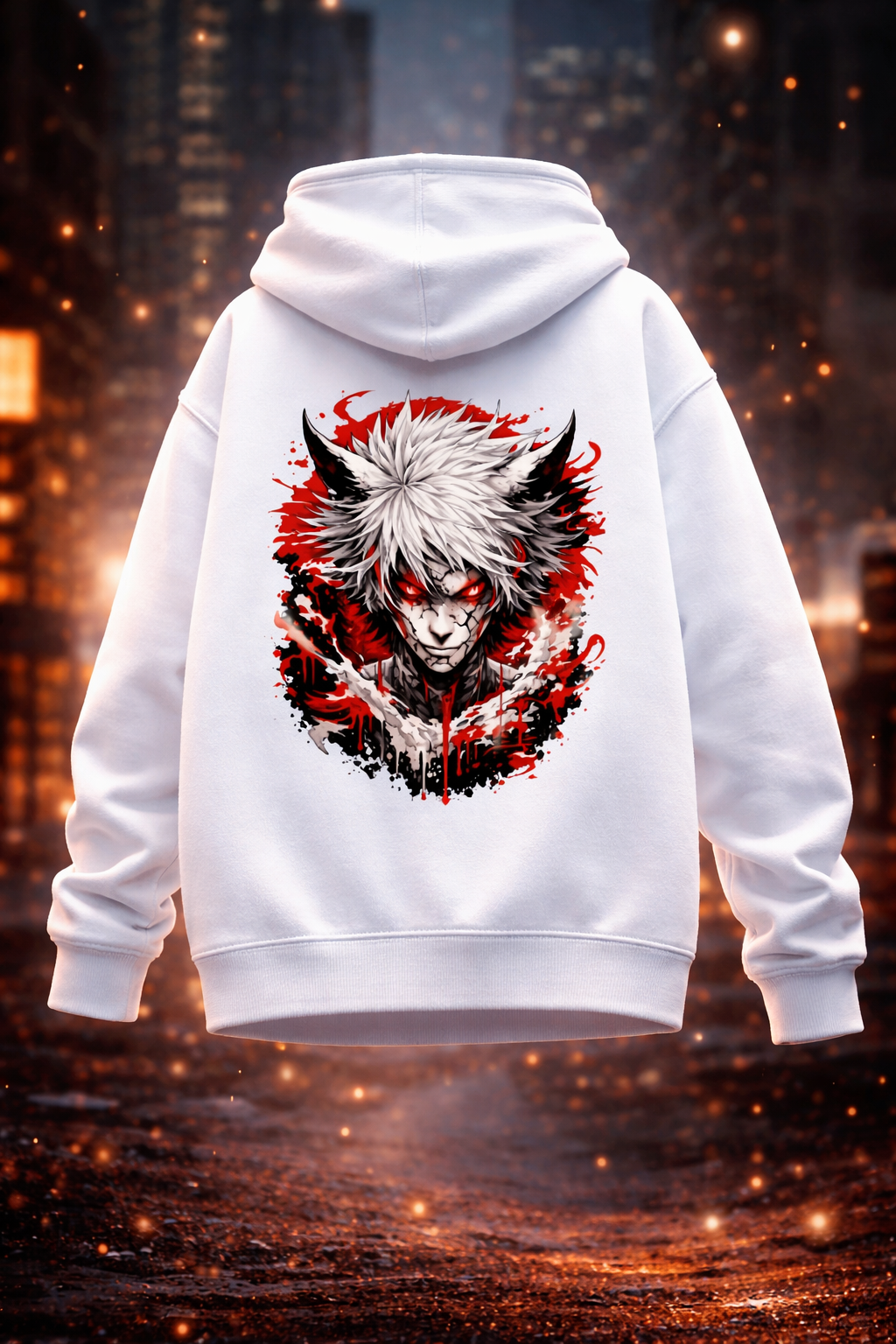 Anime Bloodbound Wolf | Printed Unisex Oversized Hoodie- White 400GSM