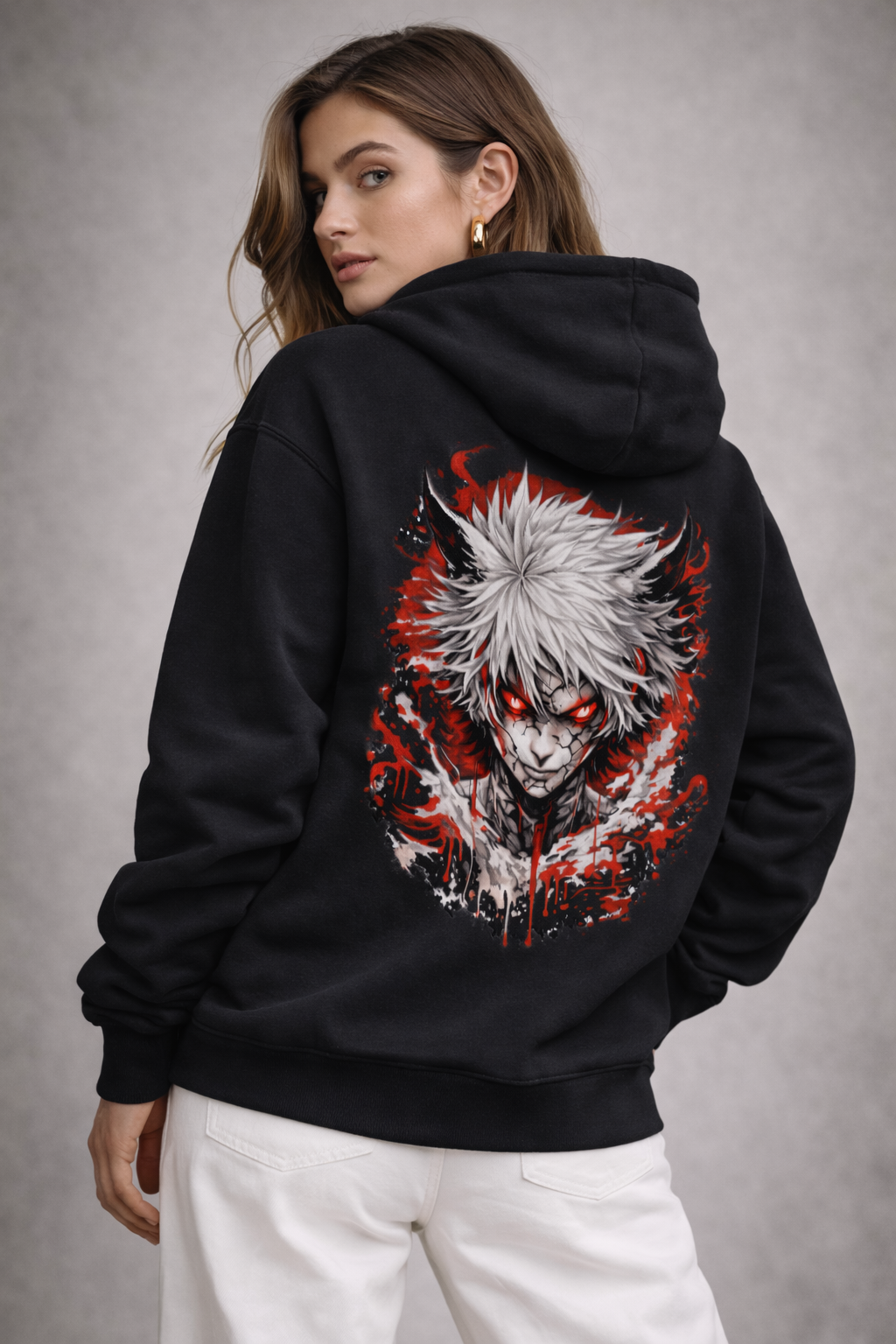Anime Bloodbound Wolf | Printed Unisex Oversized Hoodie- Black 400GSM
