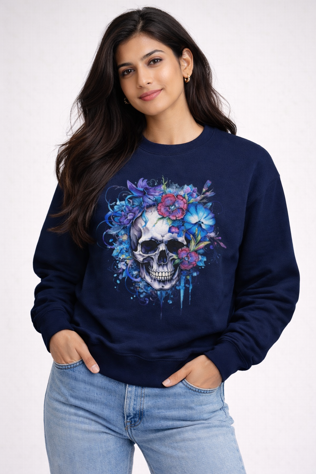 Aesthetic Skull Printed Unisex Oversized Sweatshirt- Navy Blue 400GSM
