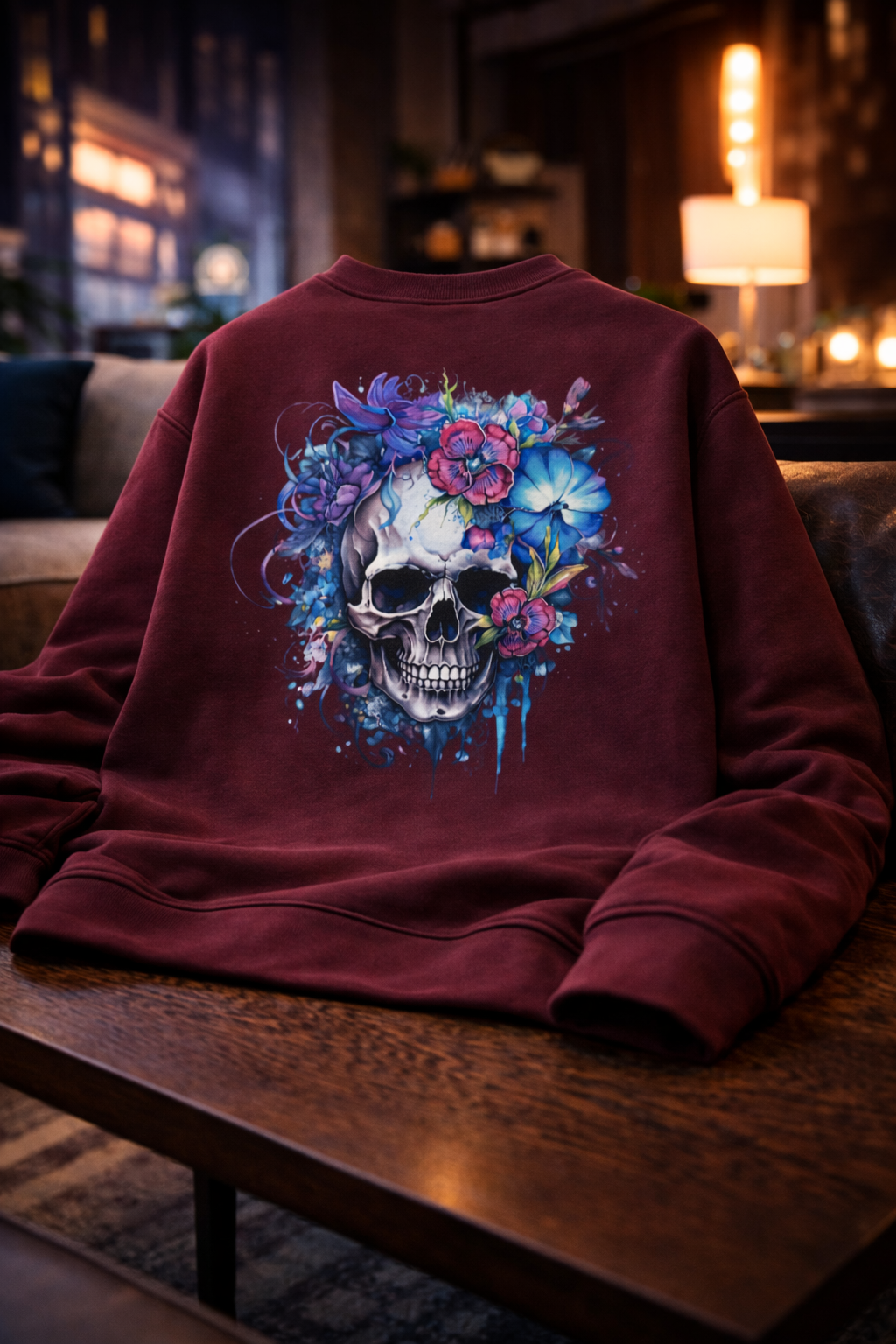 Aesthetic Skull Printed Unisex Oversized Sweatshirt- Maroon 400GSM