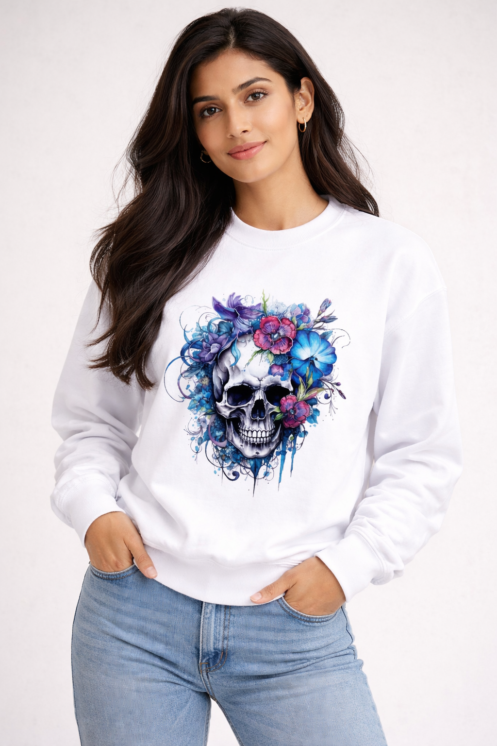 Aesthetic Skull Printed Unisex Oversized Sweatshirt- White 400GSM