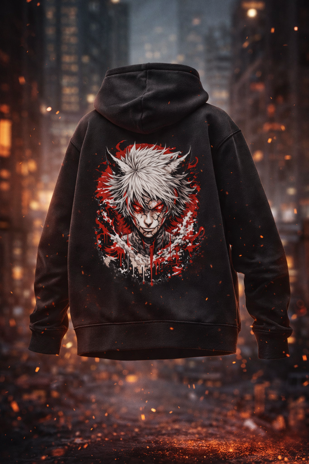 Anime Bloodbound Wolf | Printed Unisex Oversized Hoodie- Black 400GSM