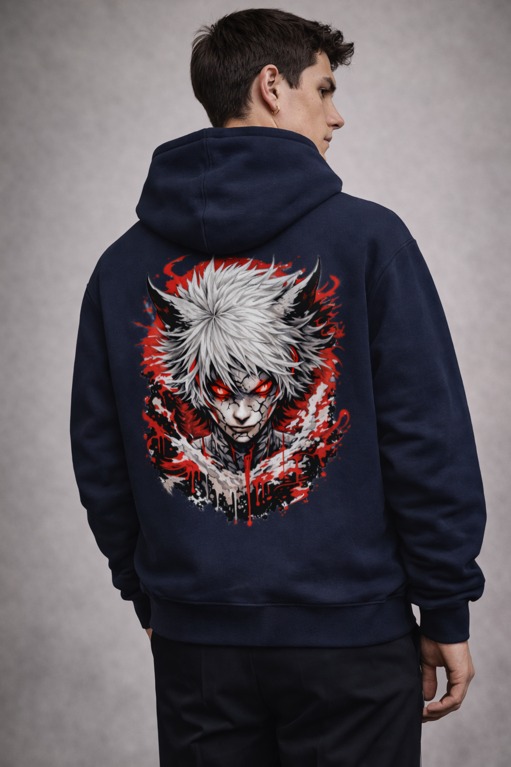 Anime Bloodbound Wolf | Printed Unisex Oversized Hoodie- Navy Blue 400GSM