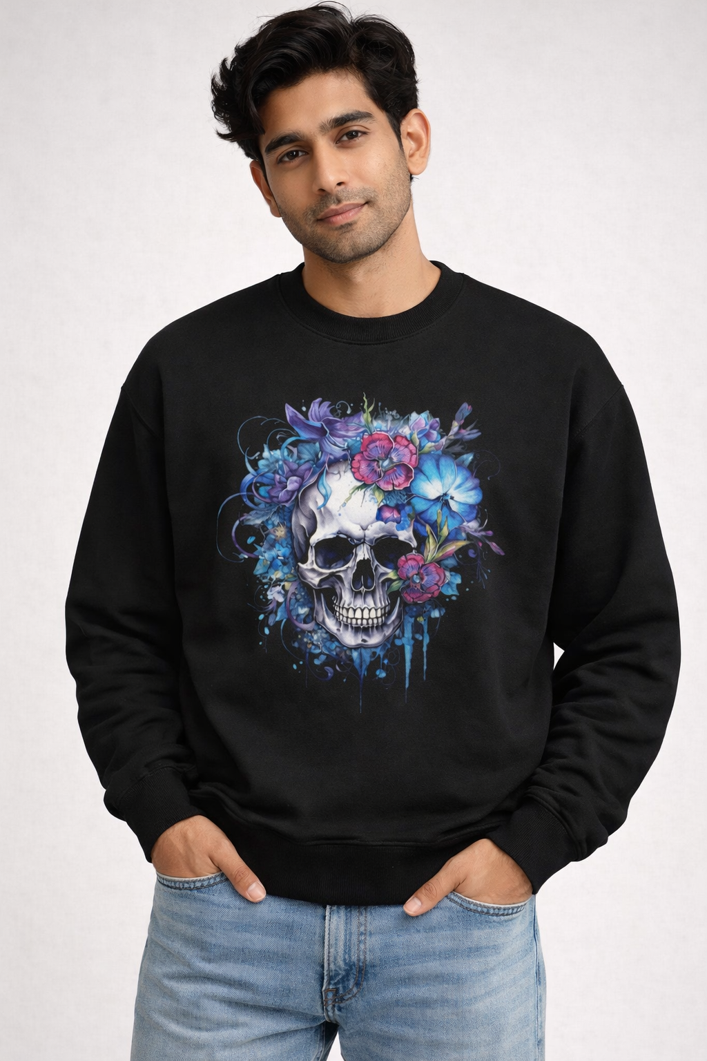 Aesthetic Skull Printed Unisex Oversized Sweatshirt- Black 400GSM